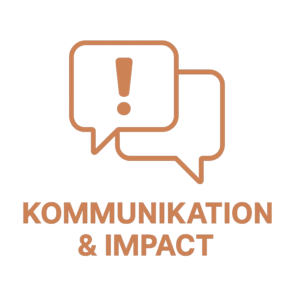Zwei Sprechblasen, eine mit Ausrufezeichen &ndash; Symbol f&uuml;r Kommunikation und Wirkung.