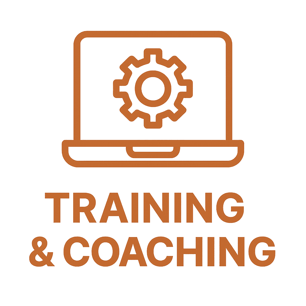 Laptop mit Zahnrad &ndash; Symbol f&uuml;r Training und Coaching.