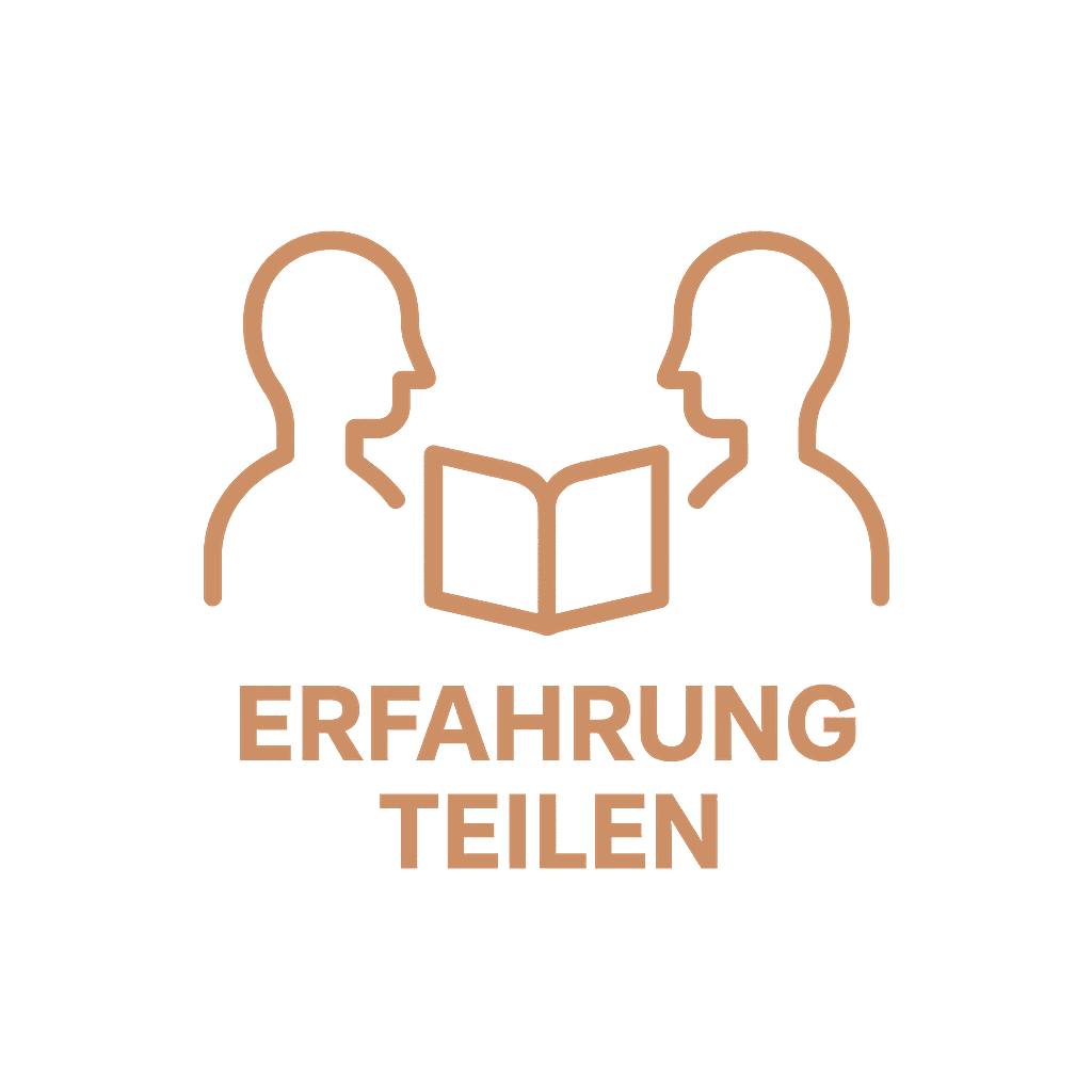 Zwei Personen mit einem offenen Buch zwischen ihnen &ndash; Symbol f&uuml;r Erfahrung teilen.